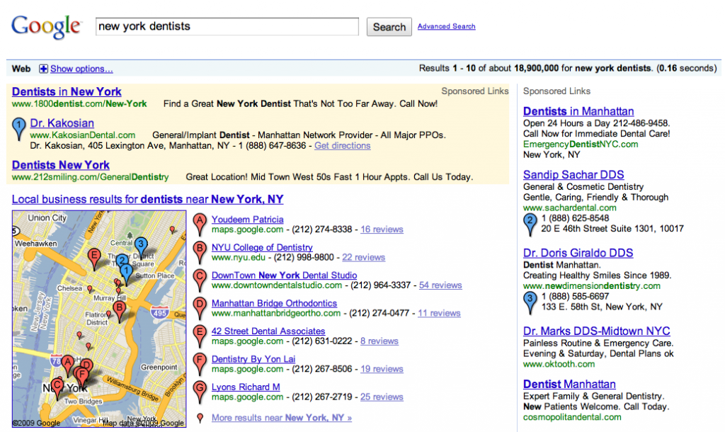 Example of AdWords on Google Maps