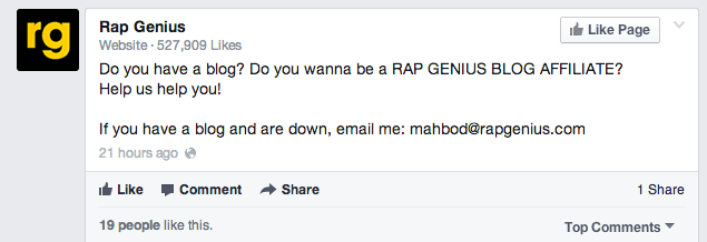Rap Genius Affiliate Post