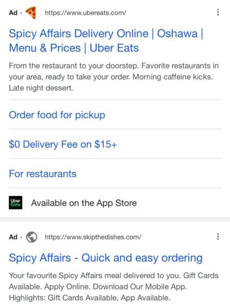 Google Ads Testing Favicons With UberEats