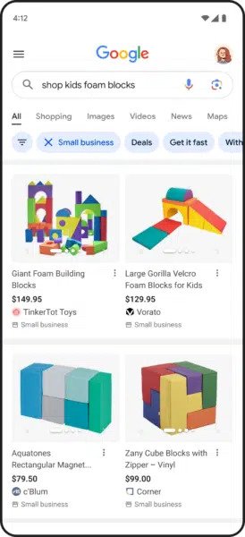 Google Small Businesses Shopping Filter