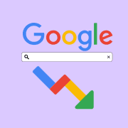 a graphic of the google logo over a search bar and a colored arrow pointing down