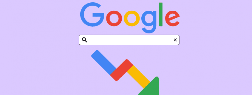 a graphic of the google logo over a search bar and a colored arrow pointing down