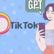 a banner graphic of a magnifying glass over the TikTok logo. Over this, there is an image of a Gen Z woman looking at her phone and a speech bubble from her that says "GPT'