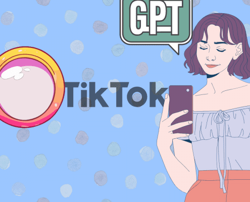a banner graphic of a magnifying glass over the TikTok logo. Over this, there is an image of a Gen Z woman looking at her phone and a speech bubble from her that says "GPT'